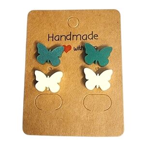 Teal Snowflutter Acrylic Stud Earrings - 2 Pair